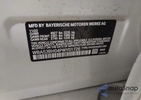 2023 BMW 530 I z USA, uszkodzony, nr VIN WBA53BH04PWY01726